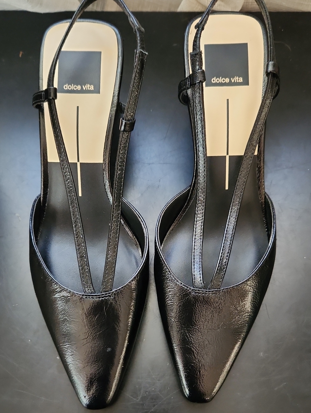 Dolce Vita Black Patent Ginay Pointed-Toe Slingback Heels